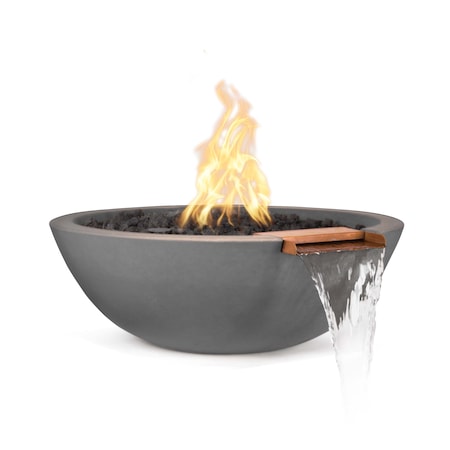The Outdoor Plus 33 Round Sedona Fire, Water Bowl, GFRC Concrete, Natural Gray, Natural Gas OPT-33RFWE12V-NGY-NG